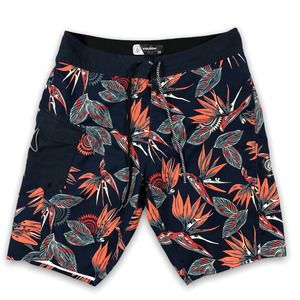 Volcom Navy and Orange Floral Swim Trunks